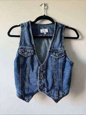 Denim Button-Front Vest - Blue